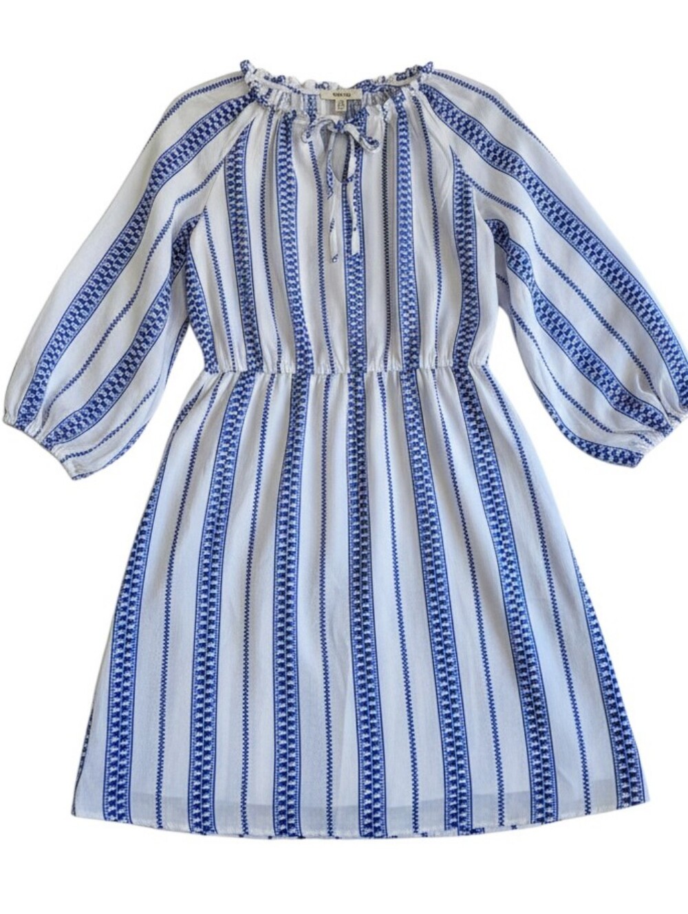 Como Blu Blue White Boho Peasant Dress Size Large